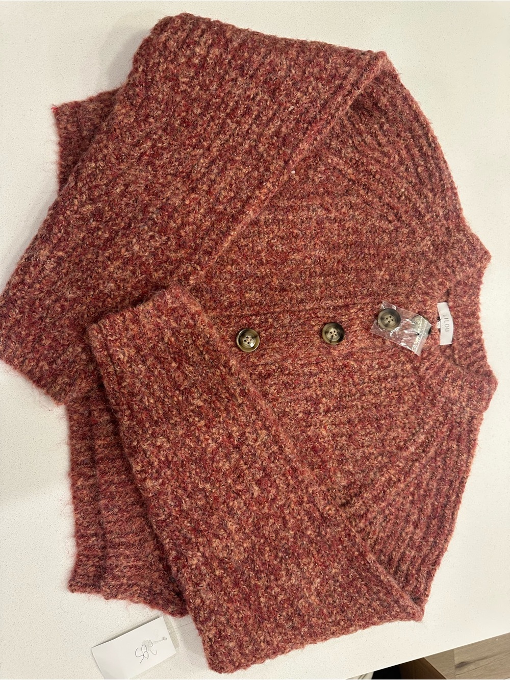 Cropped Waffle-Knit Button Pullover - Picture 3 of 4